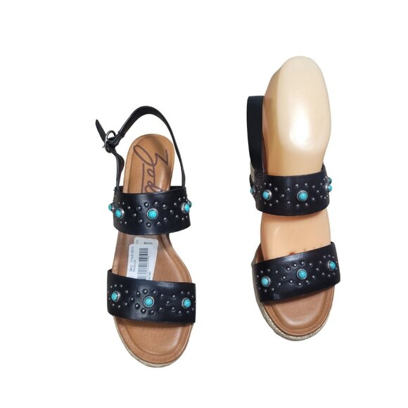 Zodiac Women's Size 6 Black Turquoise Studs Wedge Espadrilles sandals shoes 346 - Picture 1 of 10